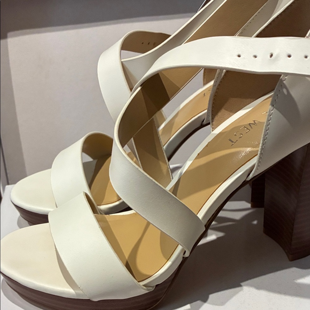 Nine West White leather sandals strap chunky heel size 7 NWOT - Picture 7 of 10